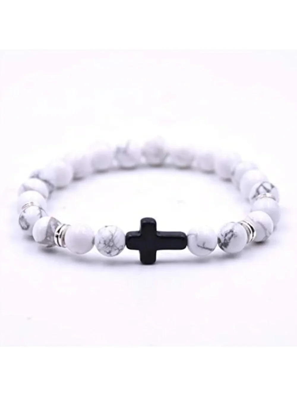 4PCS Healing Lava Stone Stretch Bracelets for Men & Women - 8mm Cross Beads